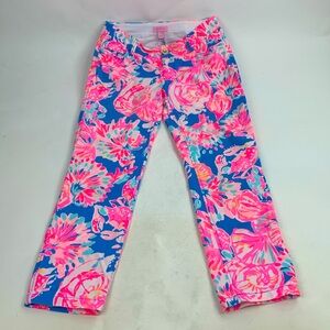 Lilly Pulitzer Floral crop ankle Pants Size 2 Neon pink blue Pockets Zip up